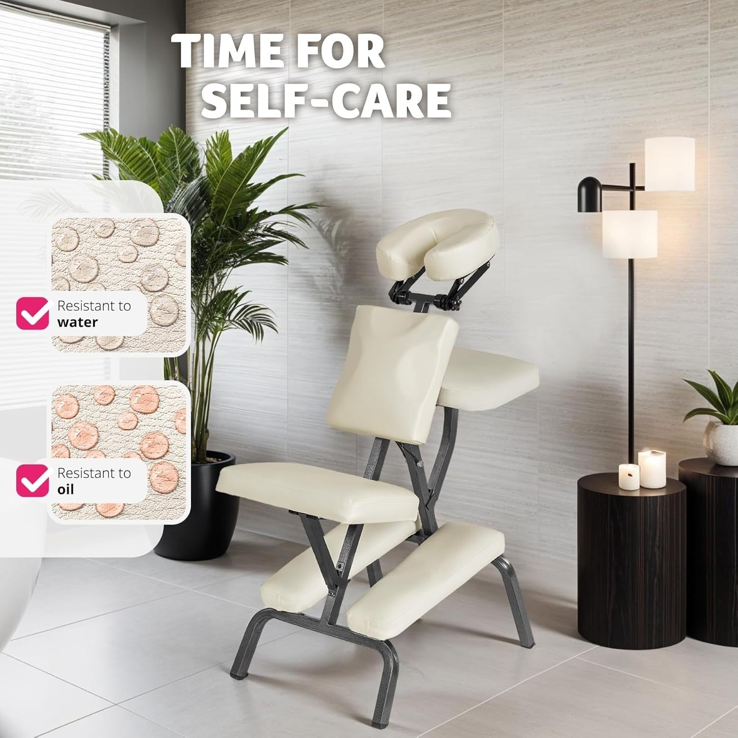 Adjustable Massage Chair Extra Thick Padding Foldable Portable 200kg Beige