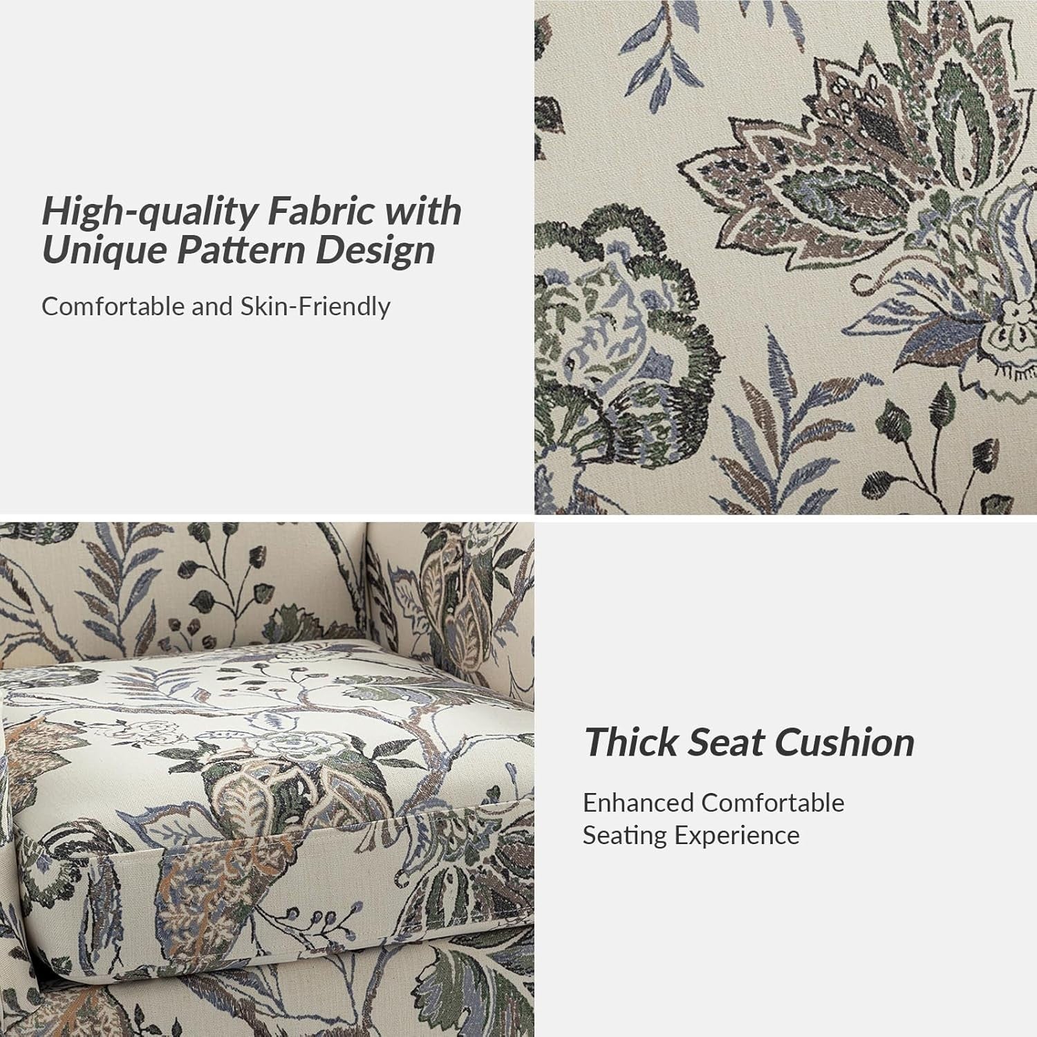 Floral Armchair Grey Accent Chair Sofa Seat for Lounge Bedroom Office