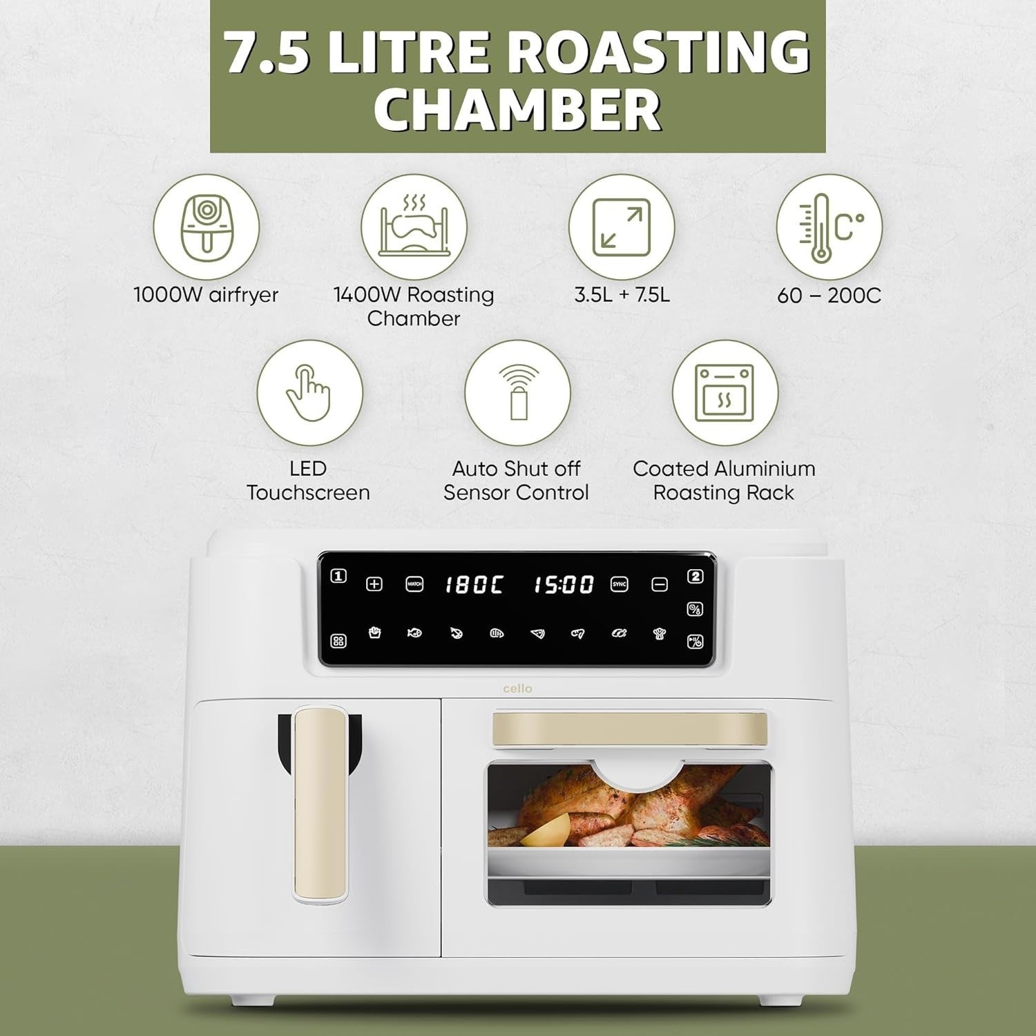 11L Dual Zone Air Fryer 2400W | 2 Drawers 3.5L + 7.5L | 8-in-1 | White