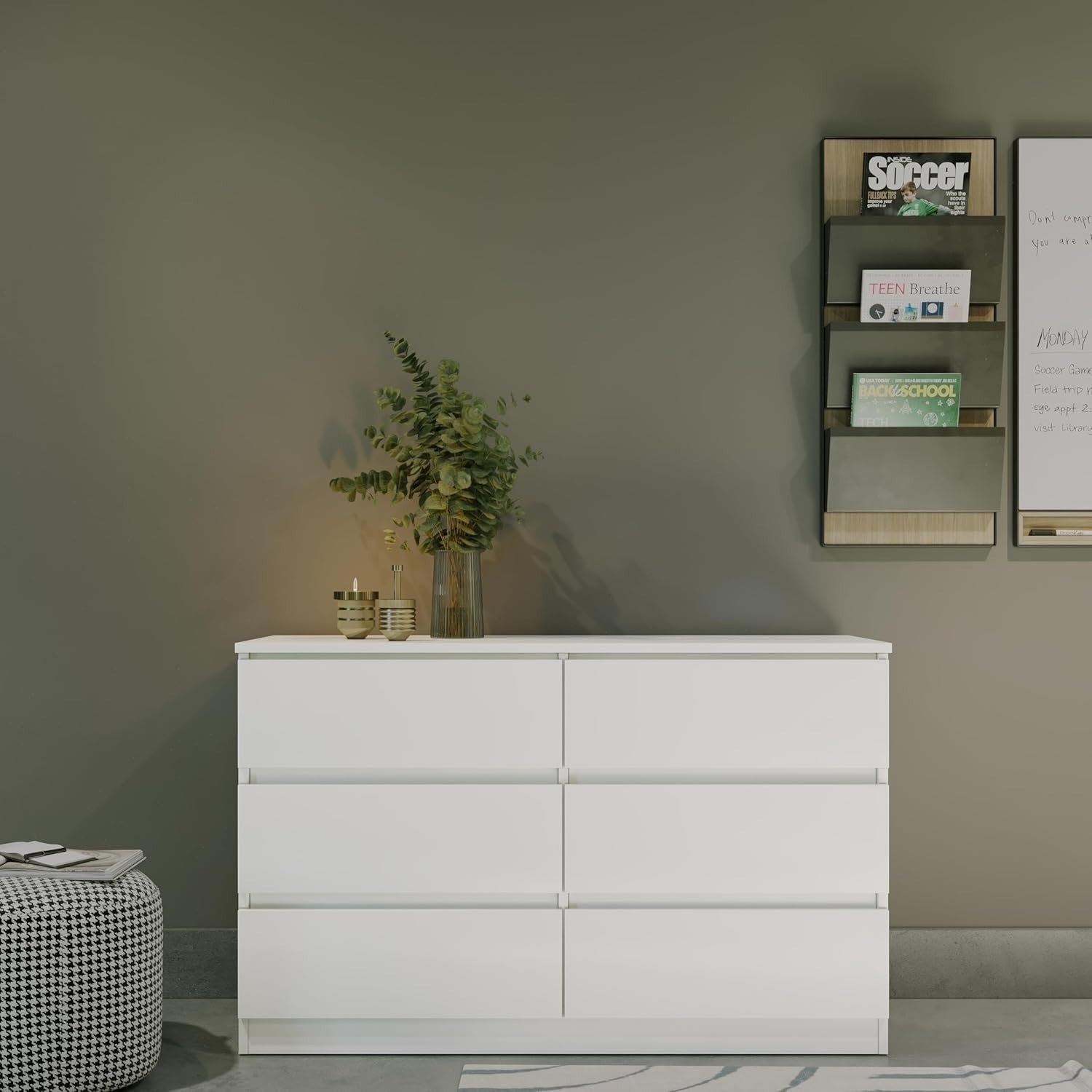 White 6 Drawer Chest Modern Bedroom Storage Unit 121cm Wide MDF