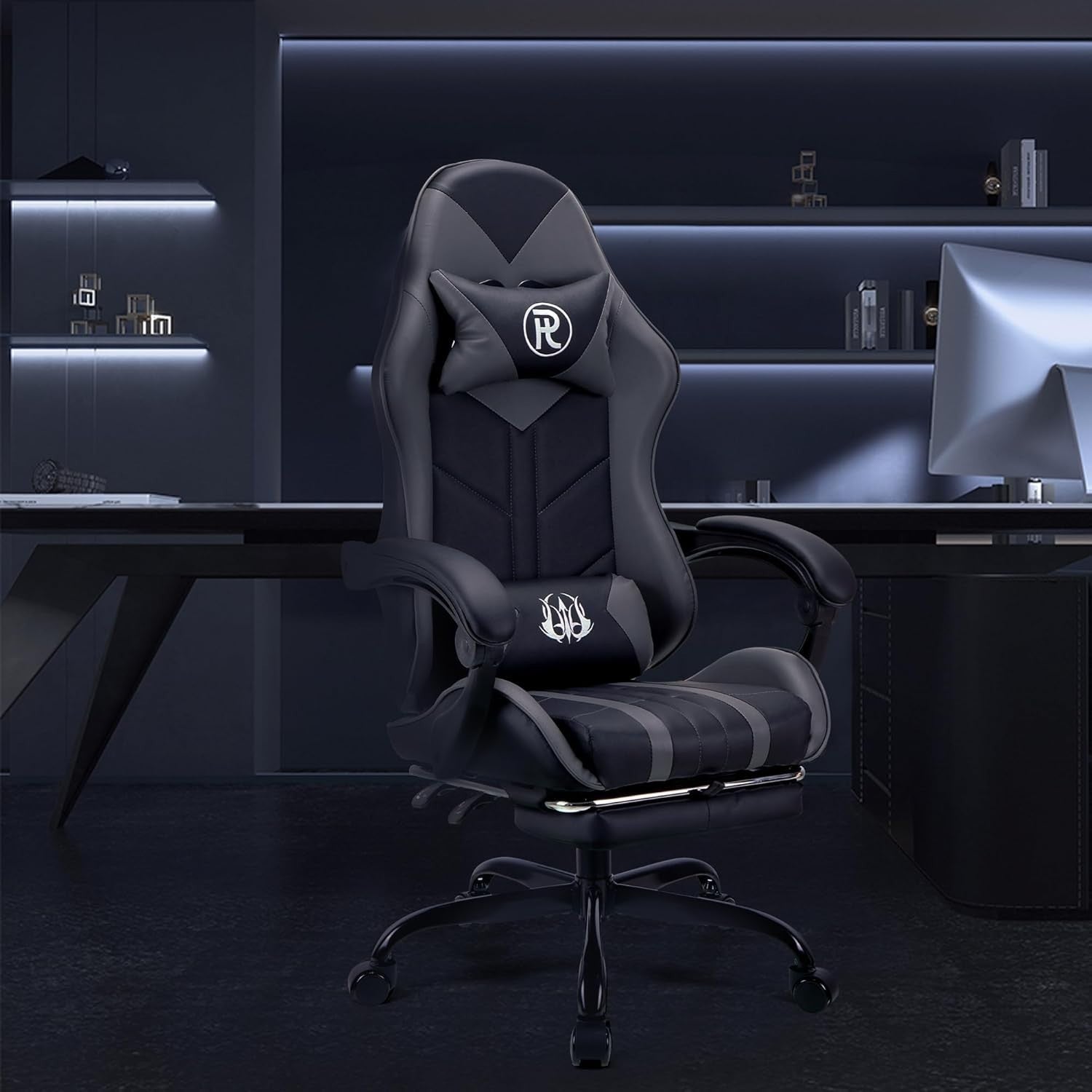 Ergonomic Gaming Chair Office Computer Desk Seat Recliner Faux Leather Grey