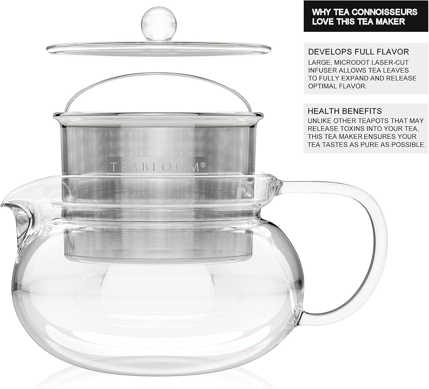 Glass Teapot with Stainless Infuser 24oz Stovetop Microwave Safe
