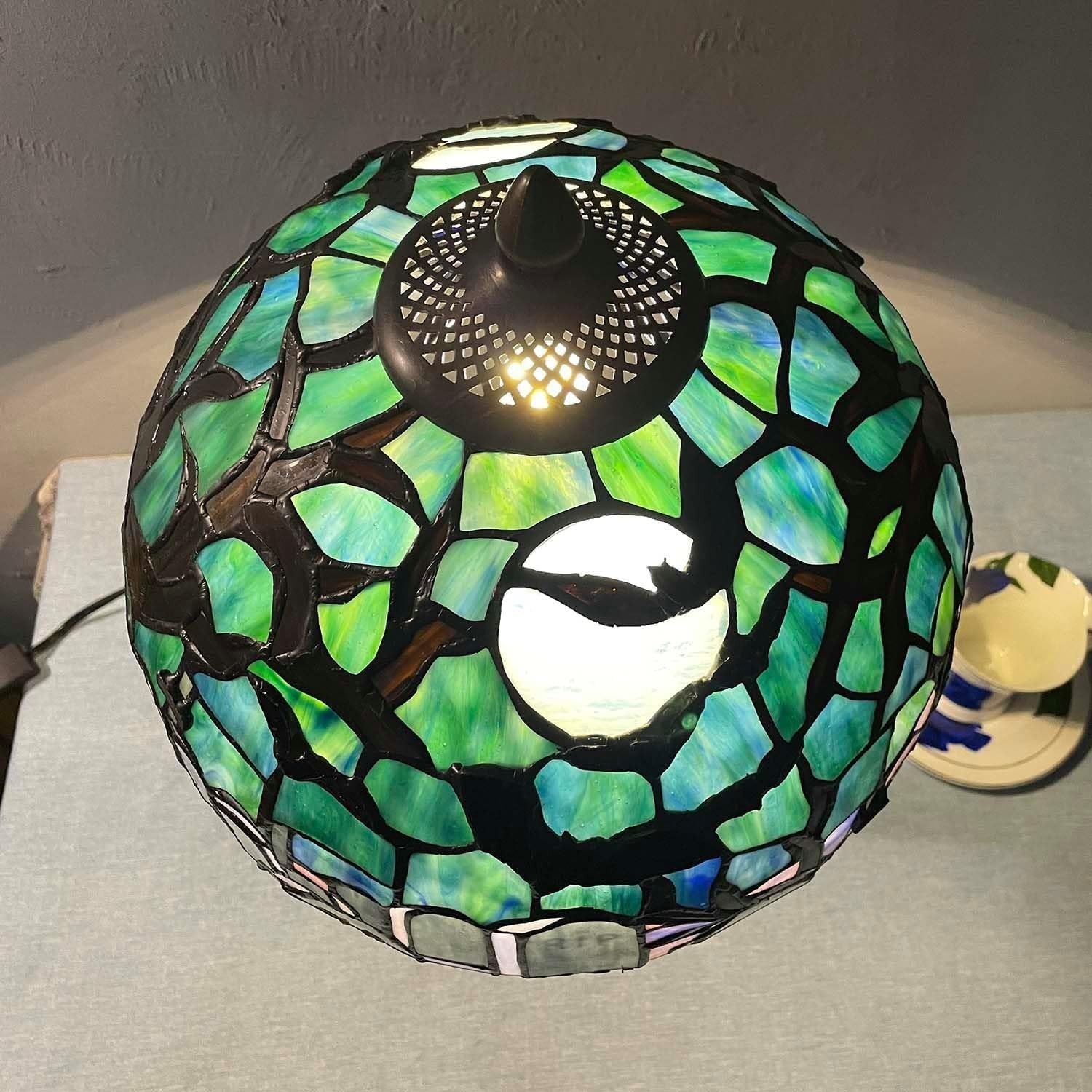Gothic Tiffany-Style Stained Glass Table Lamp with Graveyard Scene, 30cm