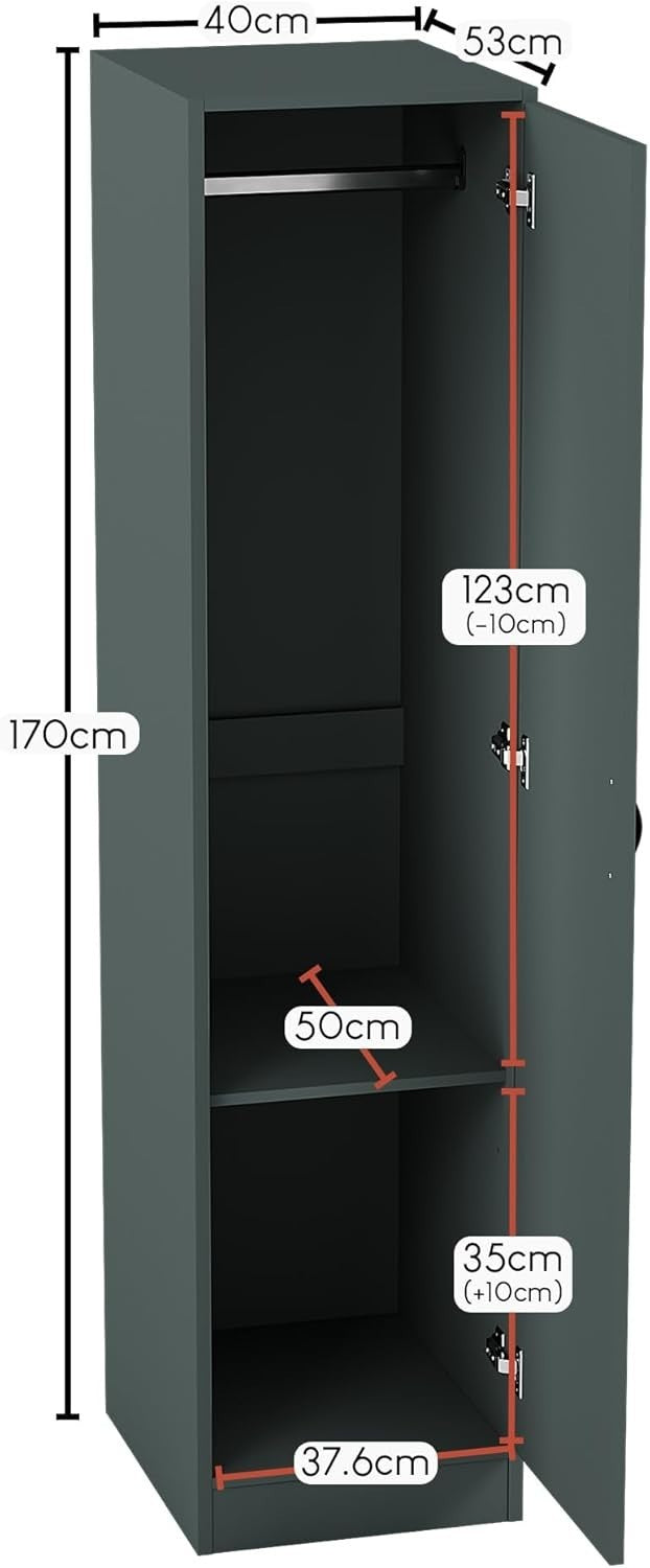 Modern Single Door Bedroom Wardrobe with Hanging Rail & Shelf Storage
