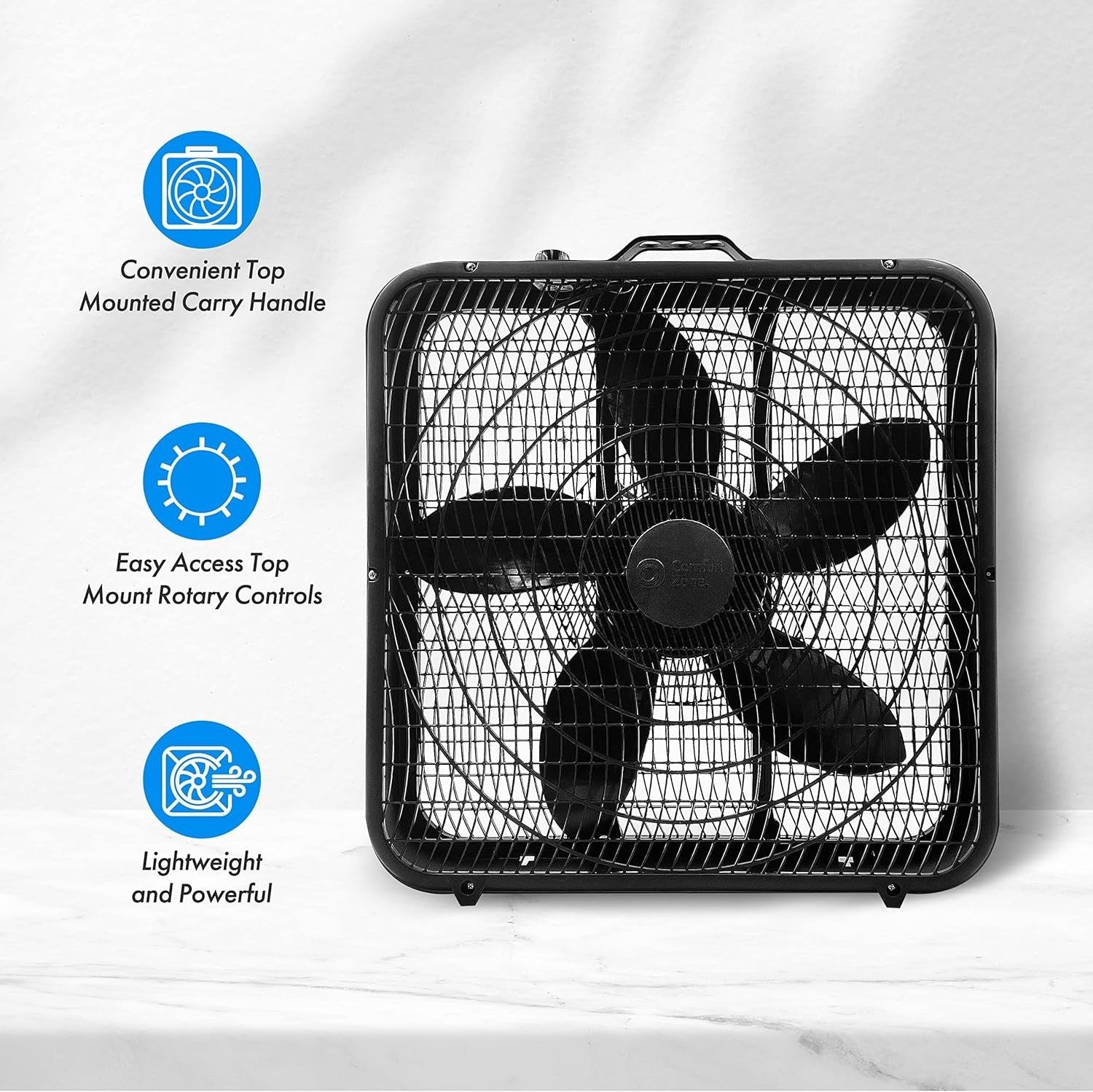 20" Box Fan – 3-Speed High Velocity Adjustable Tilt Quiet Cooling for Home & Gym