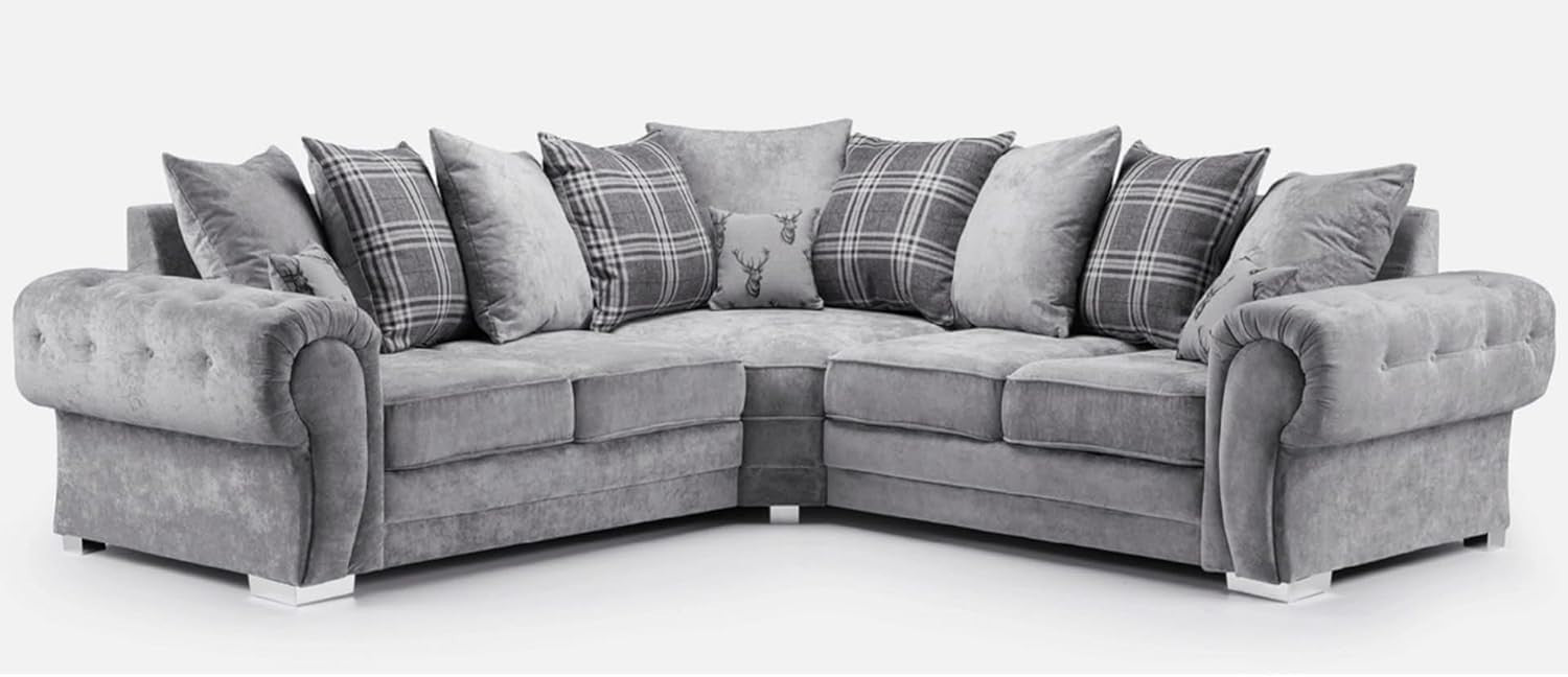 5 Seater Grey Chesterfield Corner Sofa | 240x240cm L Shape Scatterback