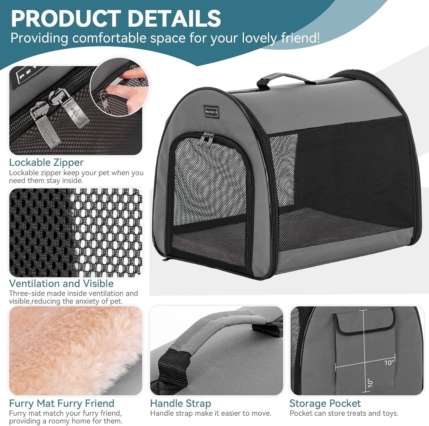 Soft Dog Crate 67x50x50cm Portable Travel Carrier Cat Kennel with Mat Brown