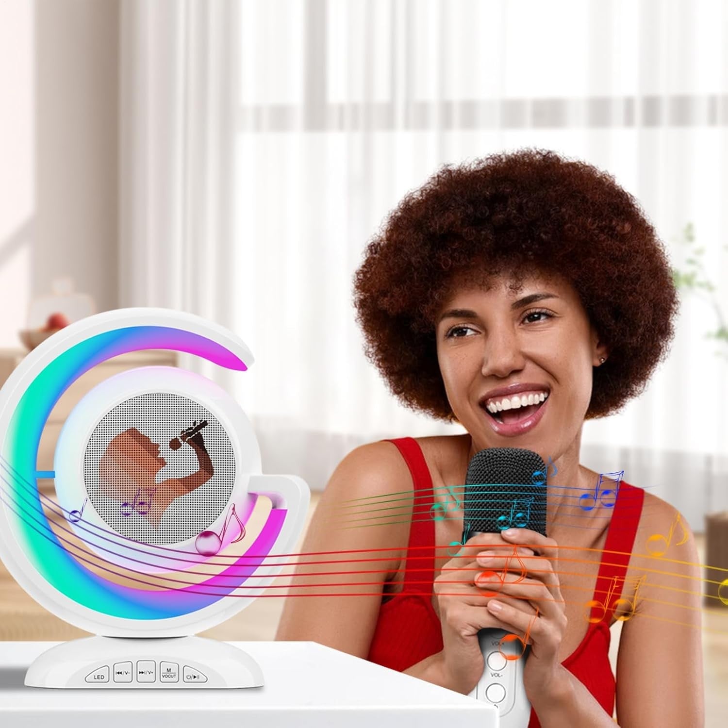 Portable Karaoke Machine with 2 Mics, RGB Light Effects & Bluetooth Speaker