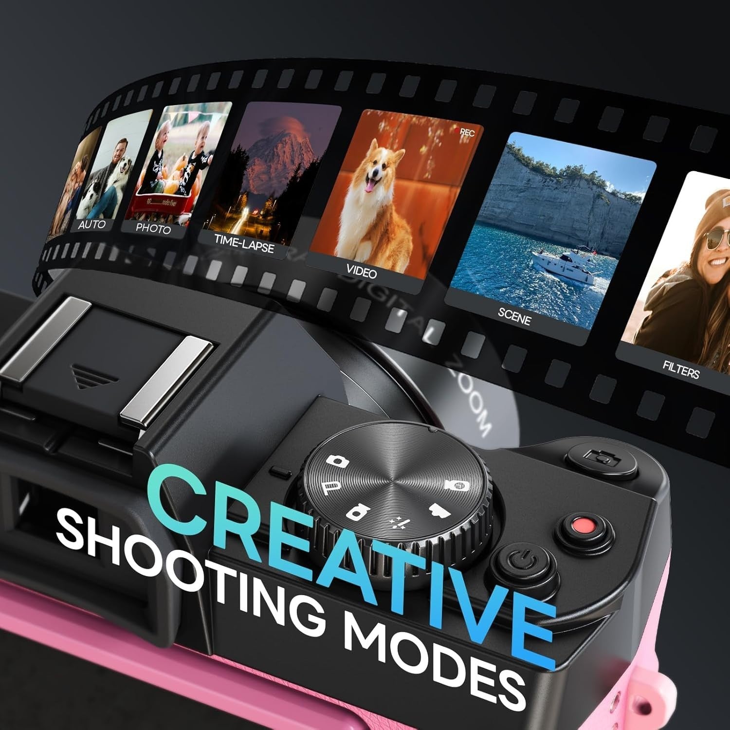 5K 64MP Vlogging Camera WiFi Flip Screen 16X Zoom Pink Kit
