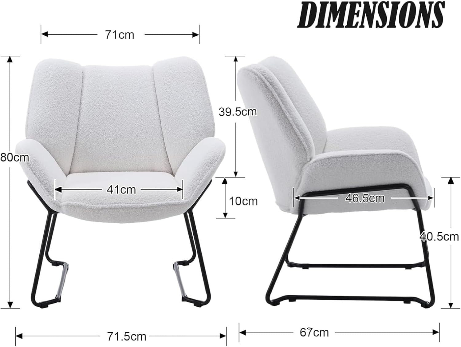 White Chenille Tub Chair Accent Armchair Living Room Bedroom Lounge Seat