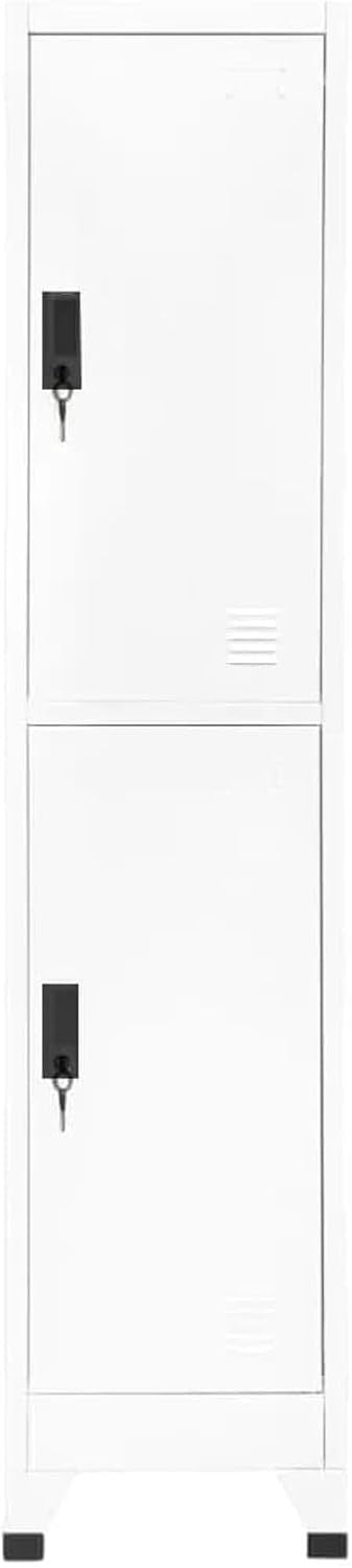 White Metal Locker Cabinet 2 Door Lockable Storage Cupboard Office Gym 180cm