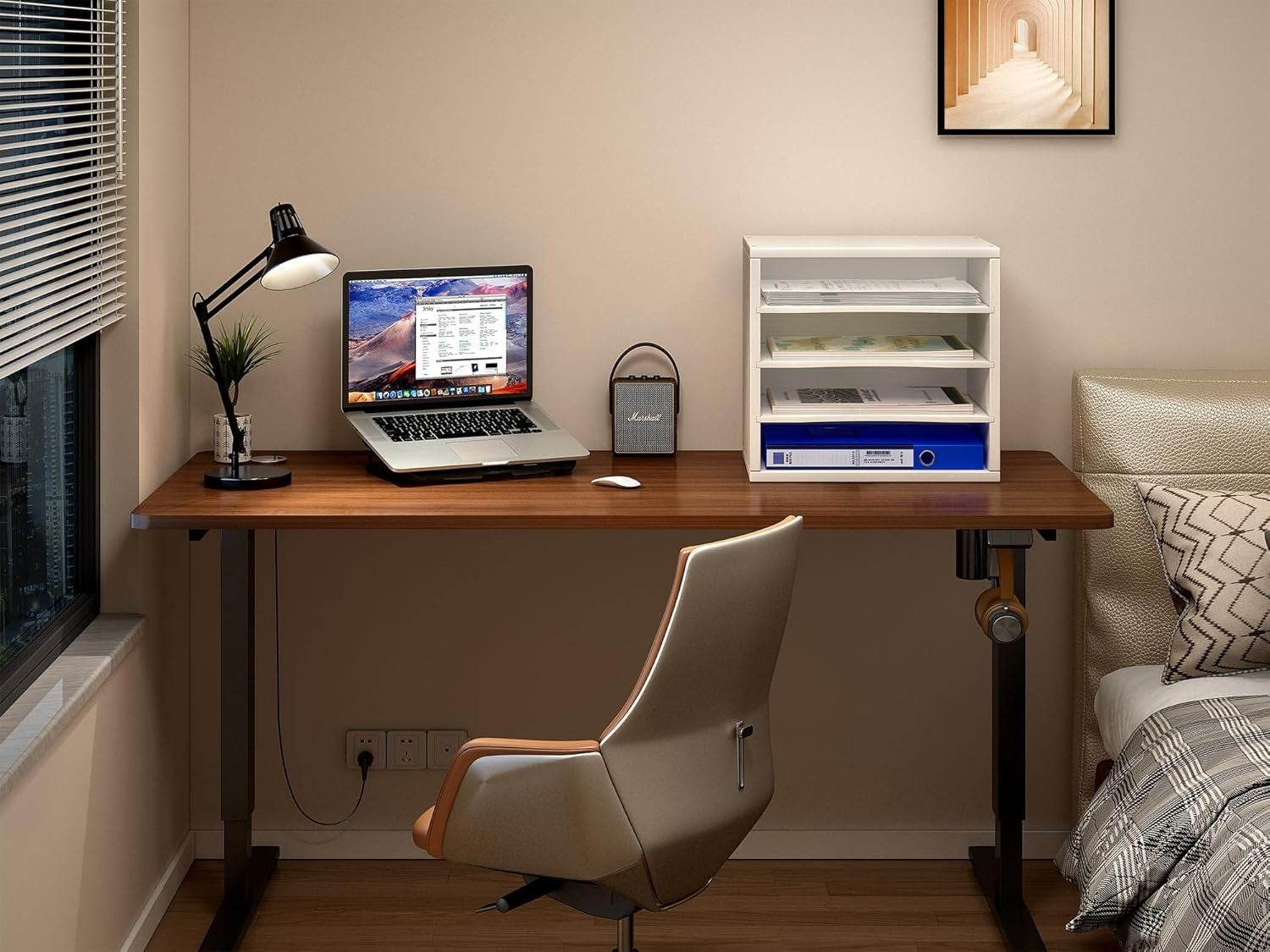 4 Tier A4 Desk File Organizer Wooden Paper Tray Office Magazine Rack White
