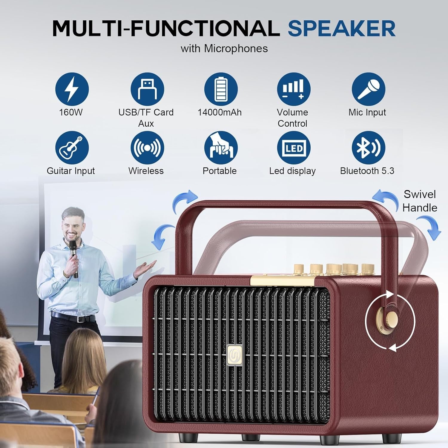 320W Peak Power Karaoke Machine Bluetooth Speaker 2 Wireless Mics