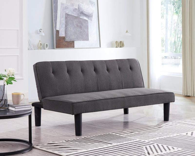 3 Seater Charcoal Grey Sofa Bed Tufted Clic Clac Recliner w/ Wood Frame