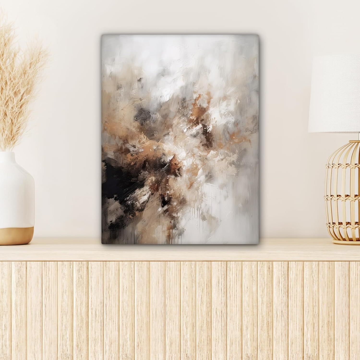Beige Abstract Canvas Wall Art 30x40cm Framed Print