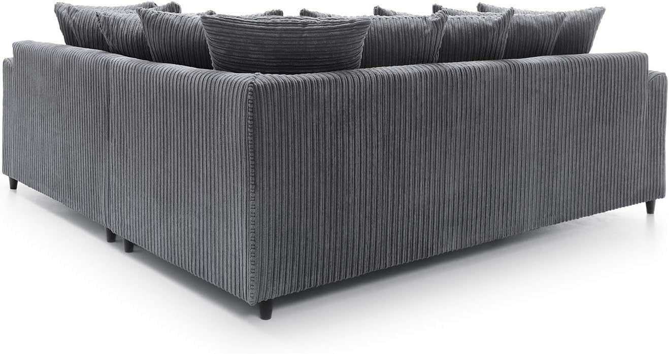 Modern 5-Seater Jumbo Cord Modular Corner Sofa Grey L-Shaped Couch