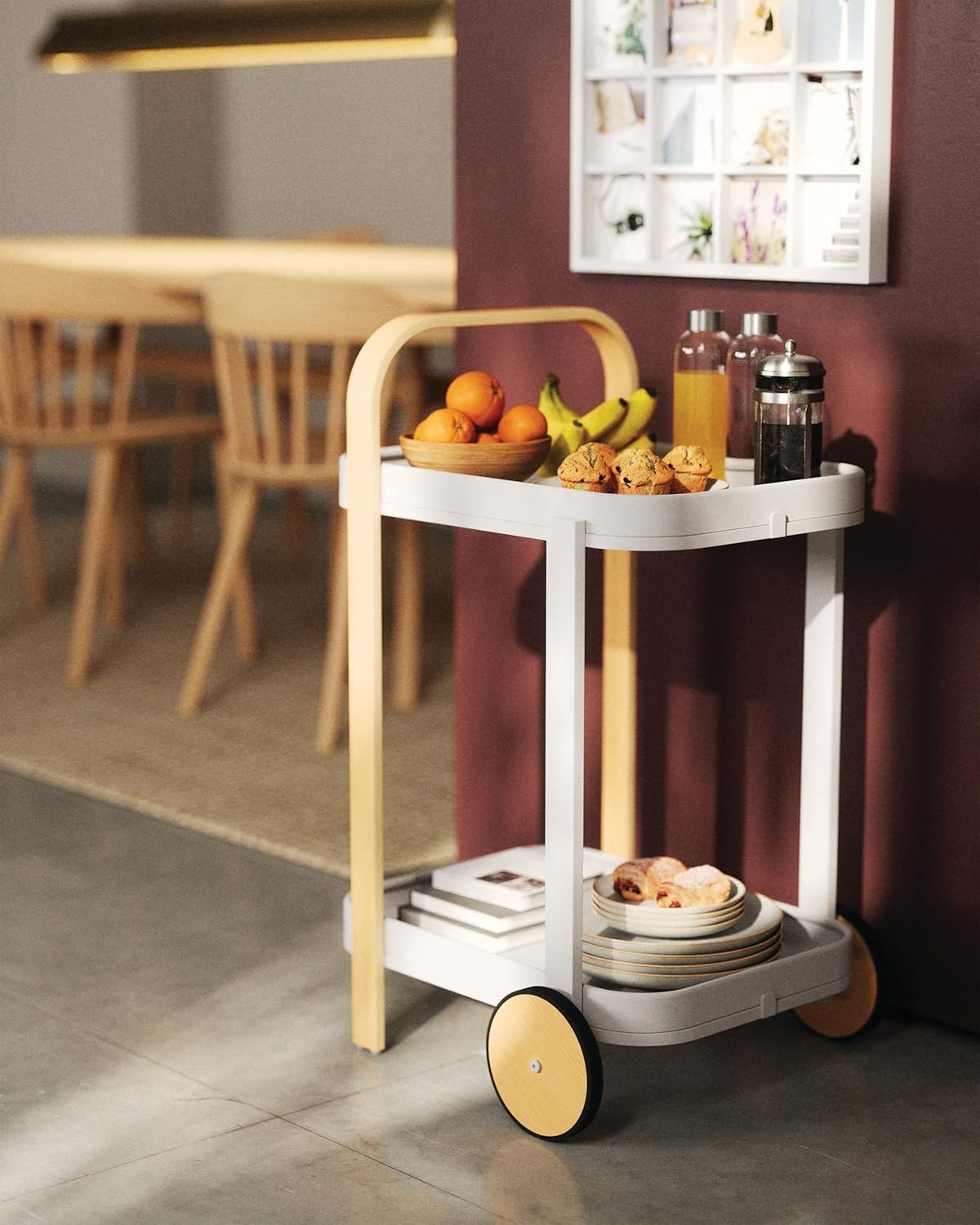 Luxury Bar Cart on Wheels 2 Tier White Serving Trolley Removable Tray