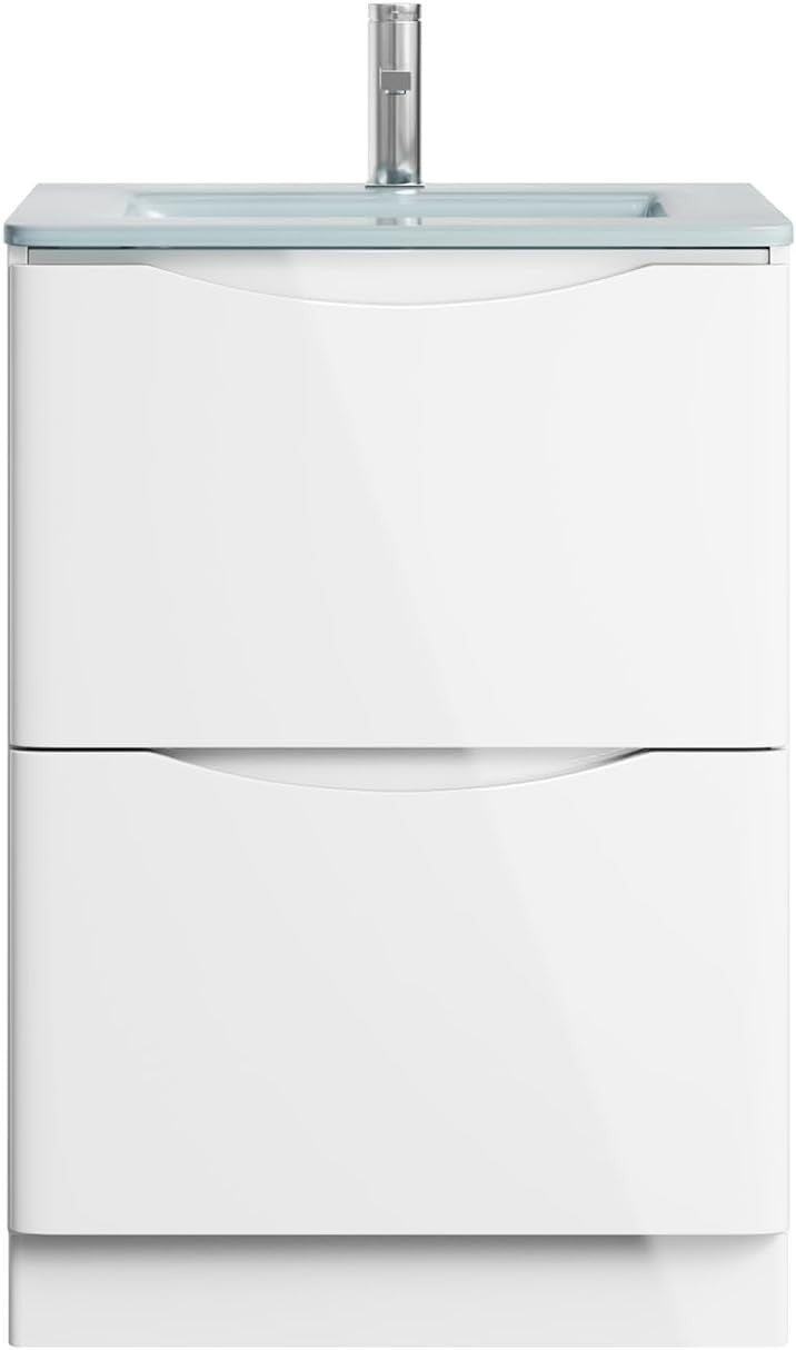 Eaton White Floor Standing Vanity Unit Includes White Glass Basin Bathroom Furni