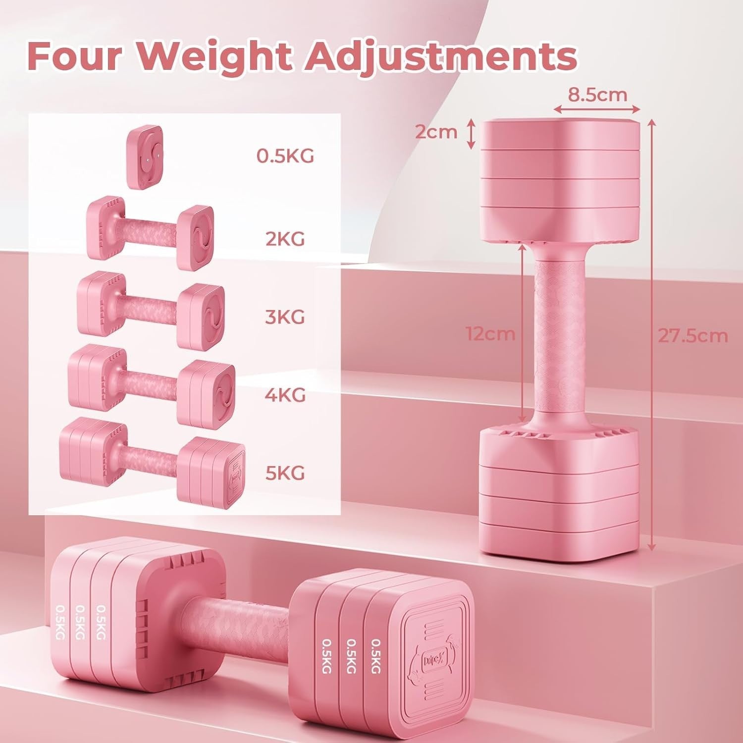 Adjustable Dumbbells Pair 2–5kg 4 in 1 Non Slip Home Gym Weights