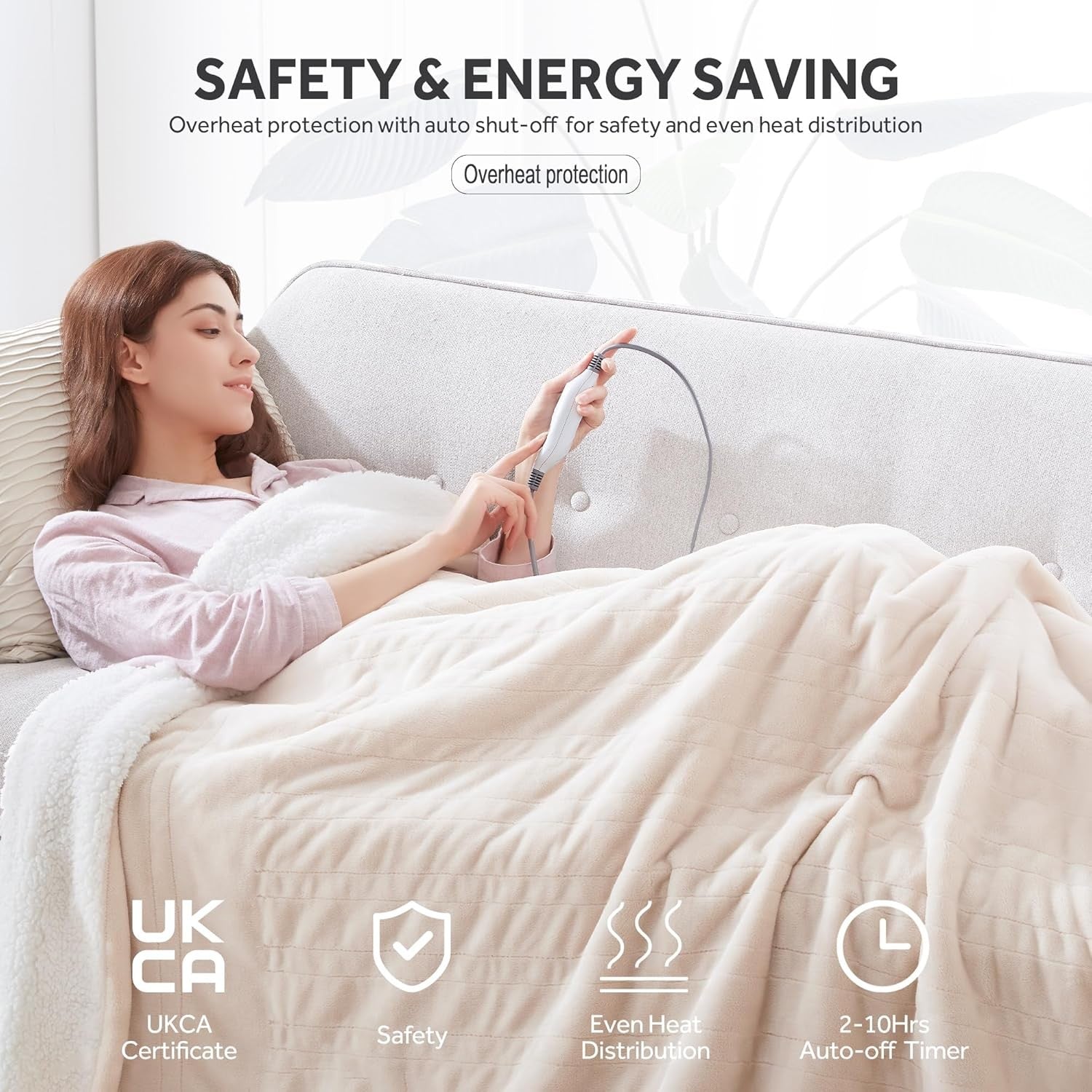 Electric Heated Throw Blanket Sherpa Fleece 6 Heat Levels Auto Off 130x160cm