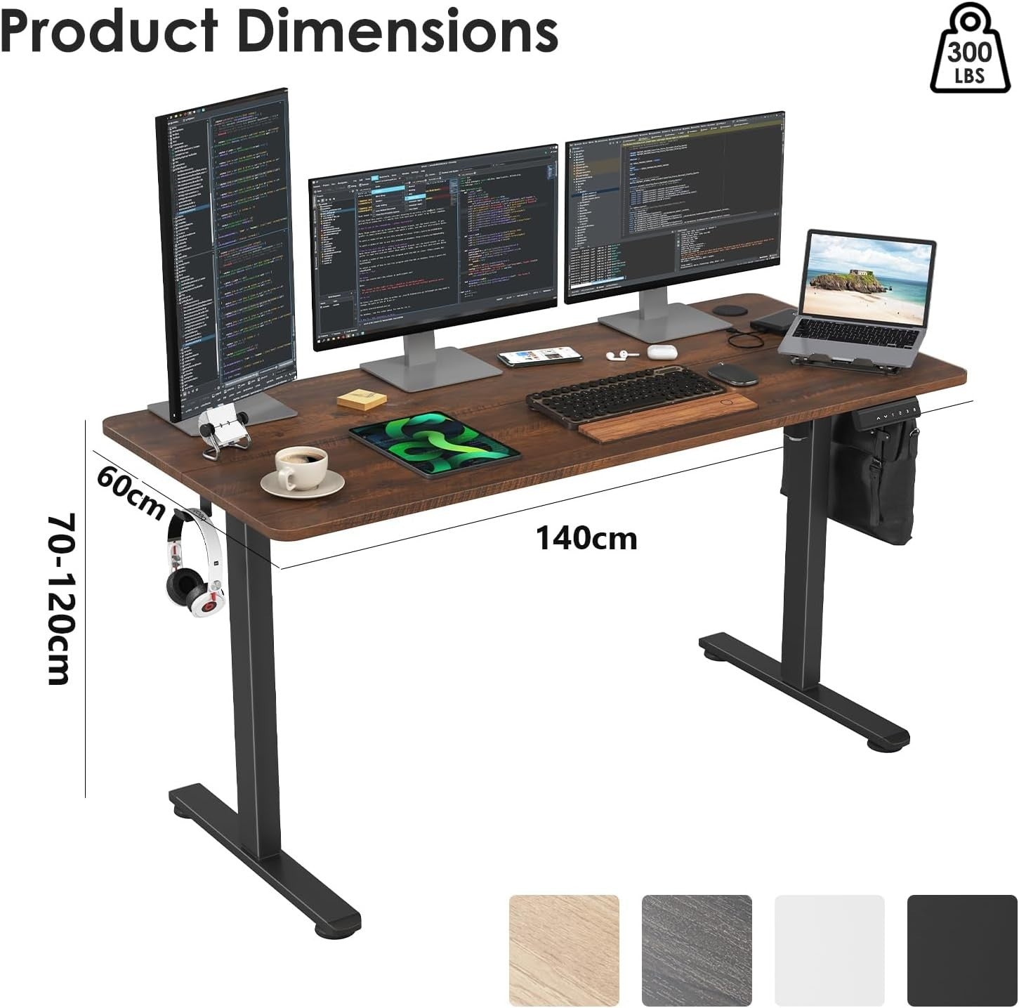 Reddish Brown Electric Standing Desk 140x60cm Adjustable Sit Stand Table