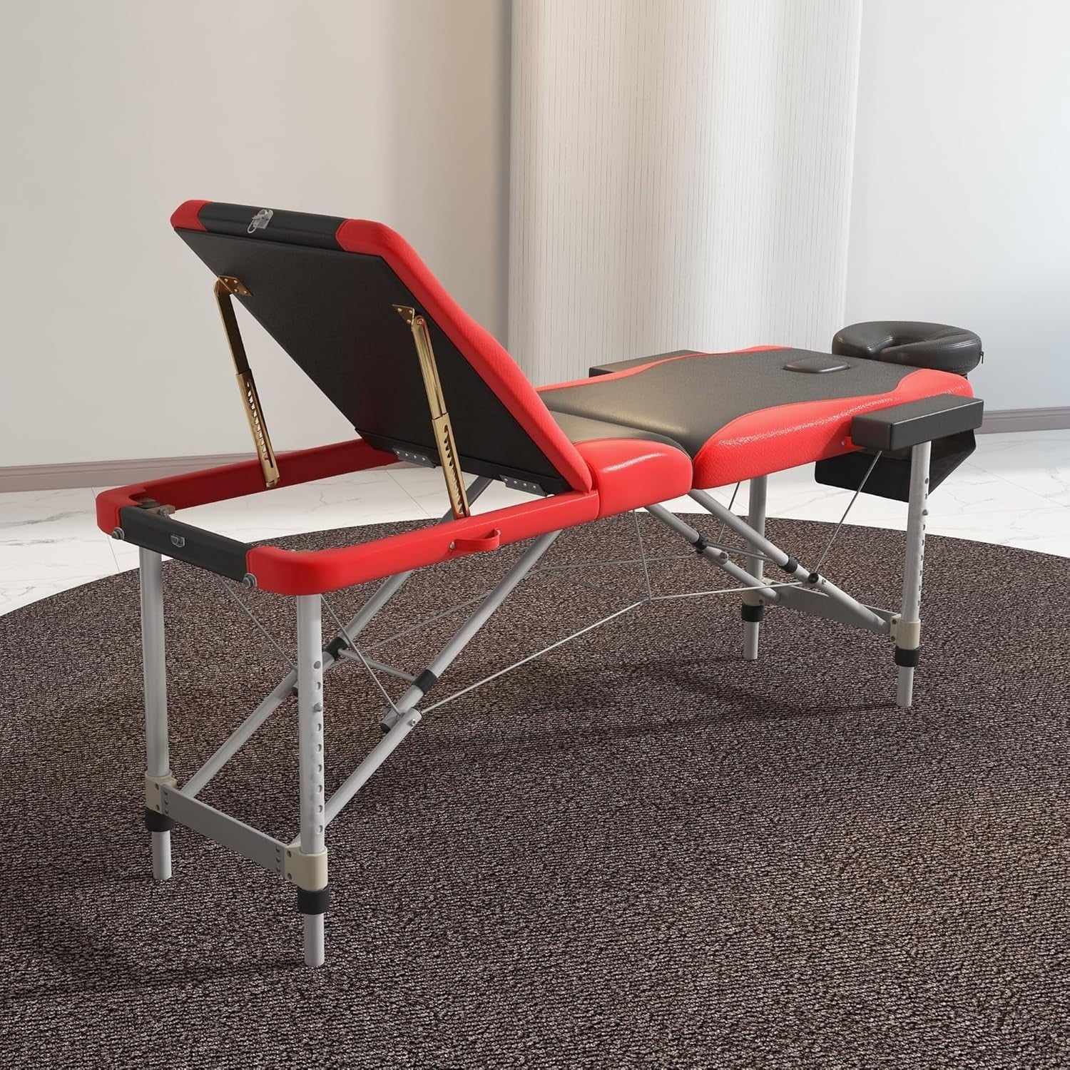 Portable Massage Table 3-Section Foldable Aluminium Beauty Bed w/ Bag Red Black