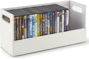 DVD Storage Box Organizer Holds 28 Cases Faux Leather White Shelf