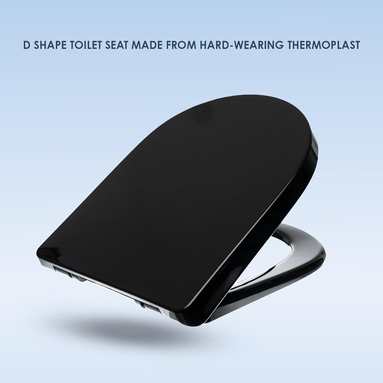 Black D-Shaped Toilet Seat Thermoplastic One Button Quick Release 45x36cm