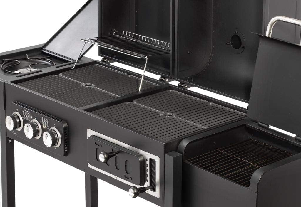 Dual Fuel Gas & Charcoal BBQ Grill 4 Burner Smoker with Cover
