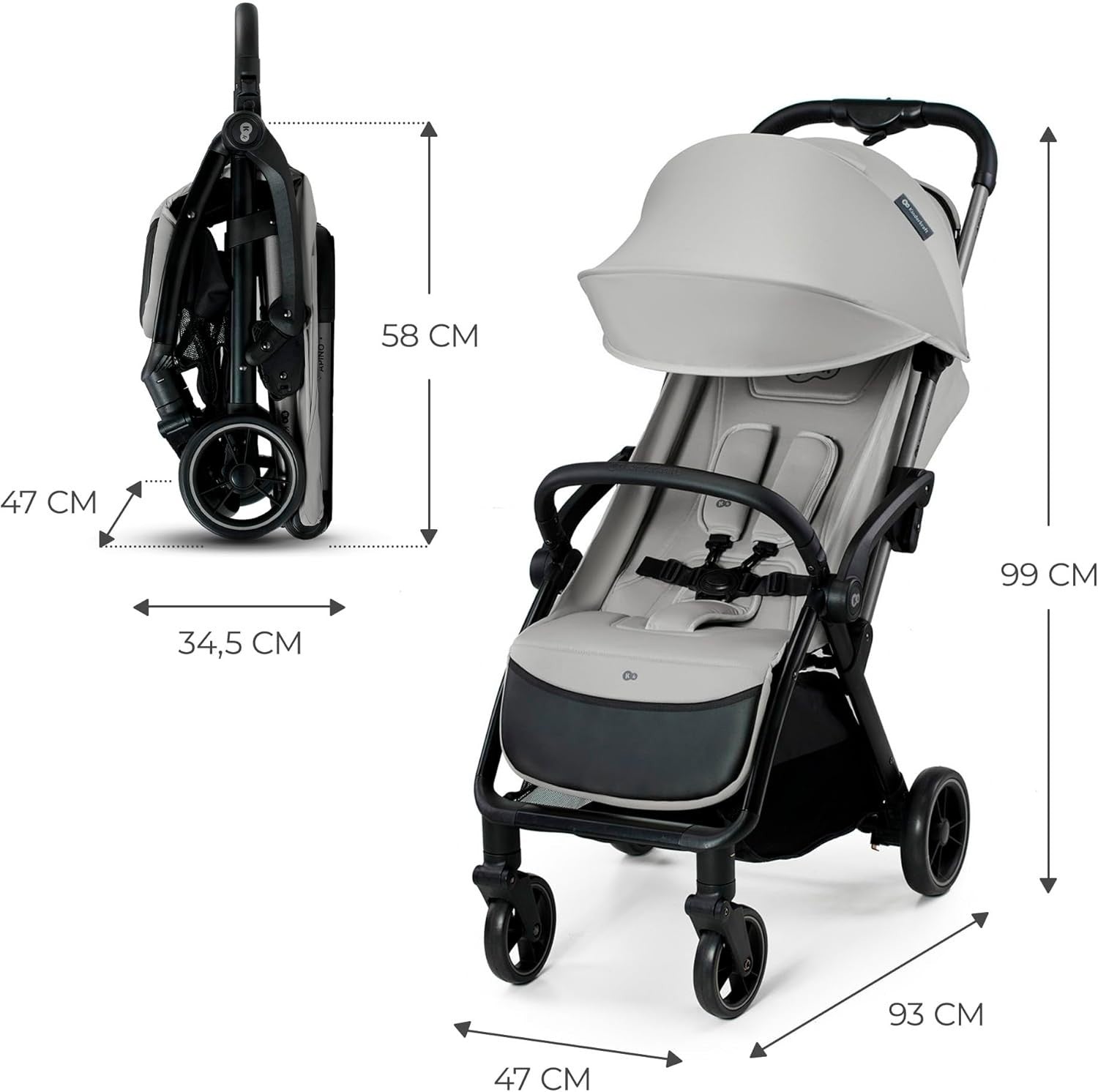 Lightweight Pushchair Buggy Newborn to 4 Years 22kg Auto Fold Grey