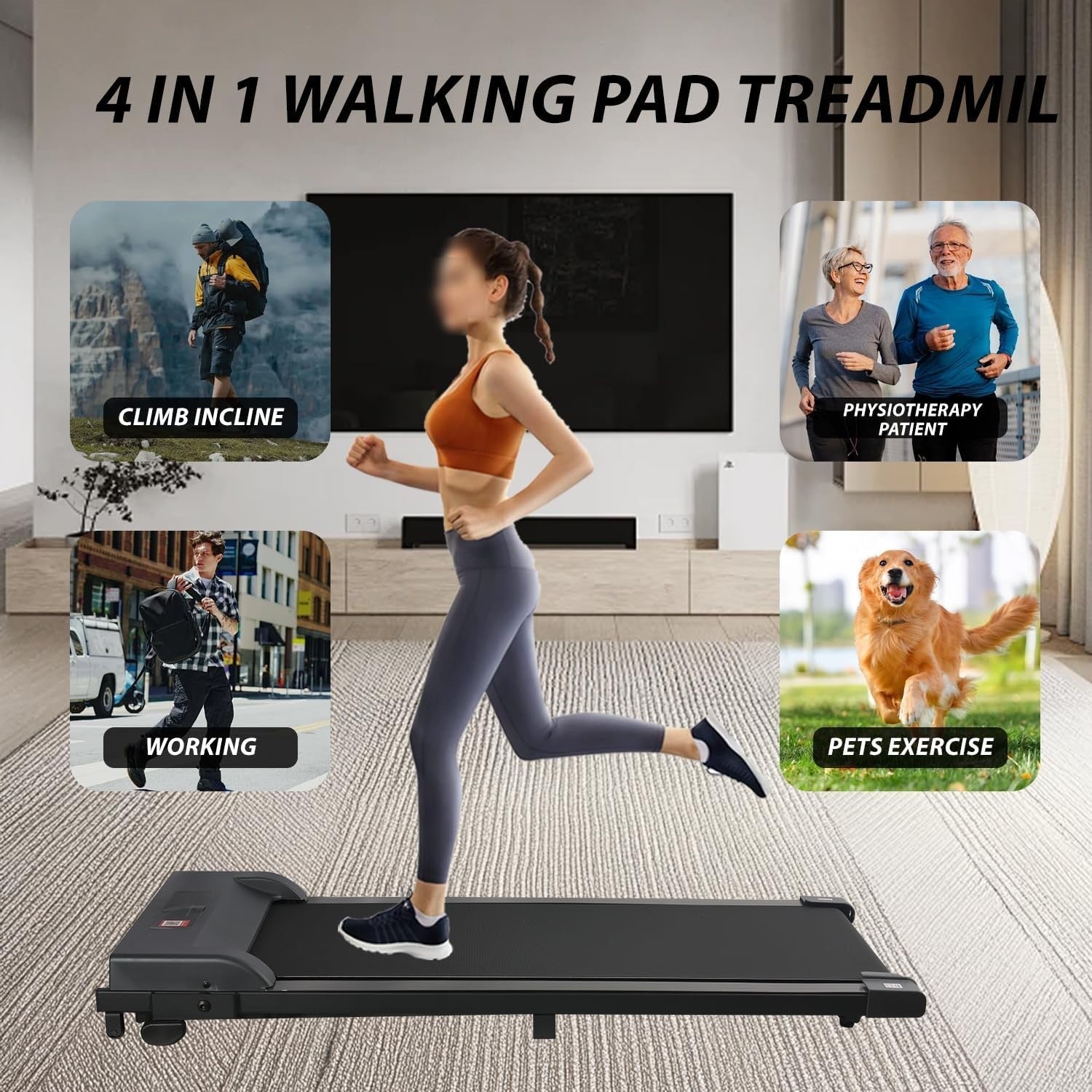 Under Desk Treadmill 4% Incline Home Walking Pad LED Remote Fitness