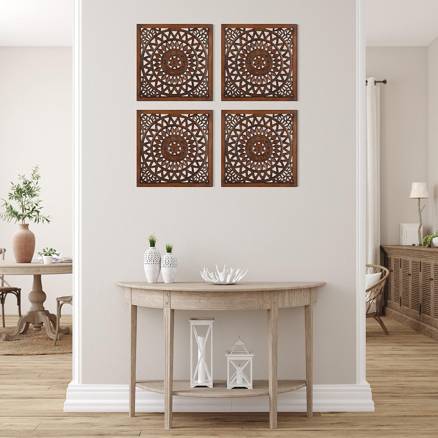Set of 4 Wooden Wall Plaques Hand Carved Decor Panels 16x16