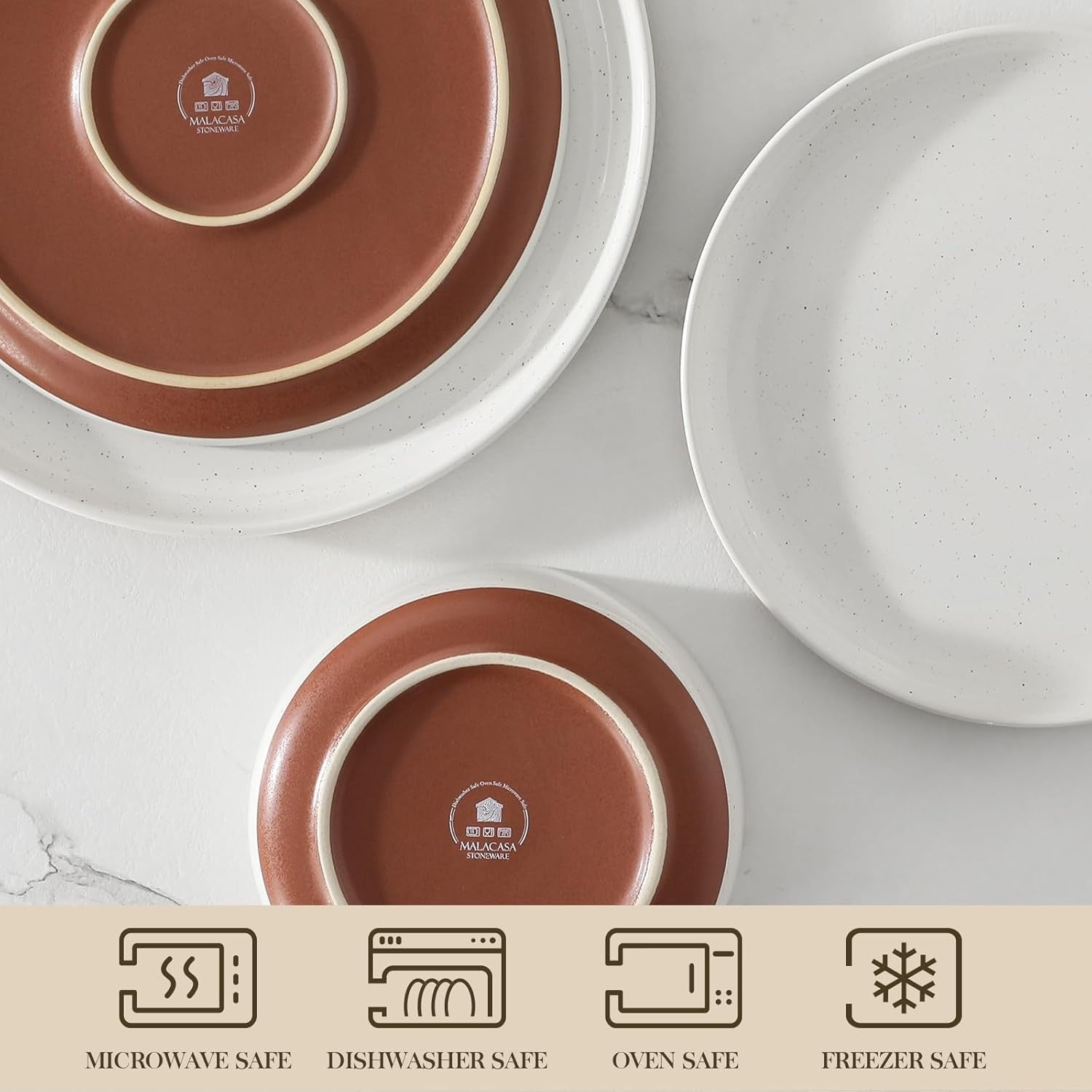 18 Piece Stoneware Dinner Set Plates Bowls for 6 Microwave Dishwasher Safe