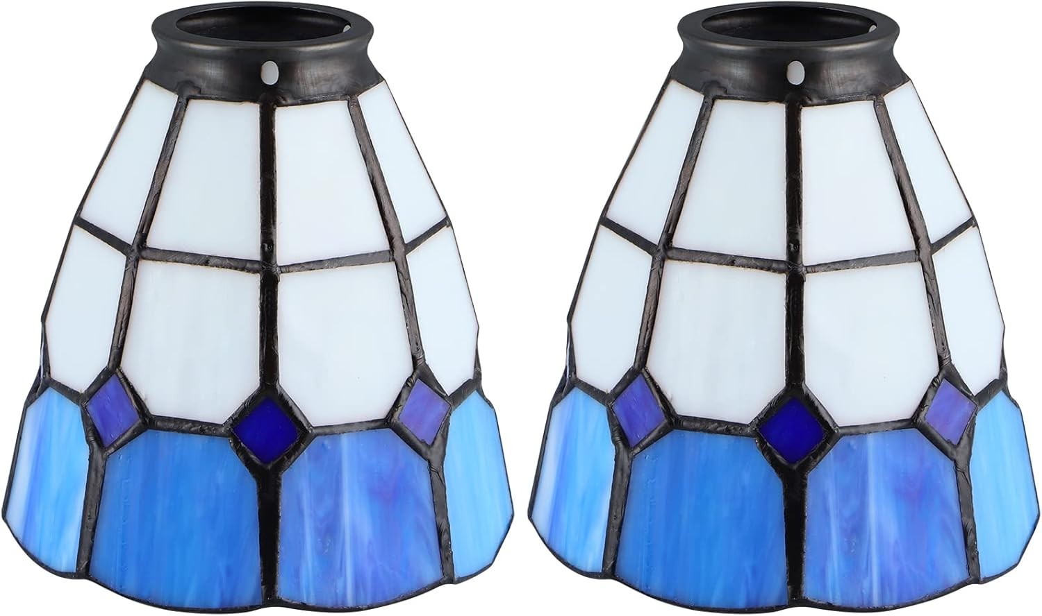 Set of 2 Blue Stained Glass Lamp Shades 42mm Fitter Ceiling Fan Cover