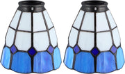 Set of 2 Blue Stained Glass Lamp Shades 42mm Fitter Ceiling Fan Cover