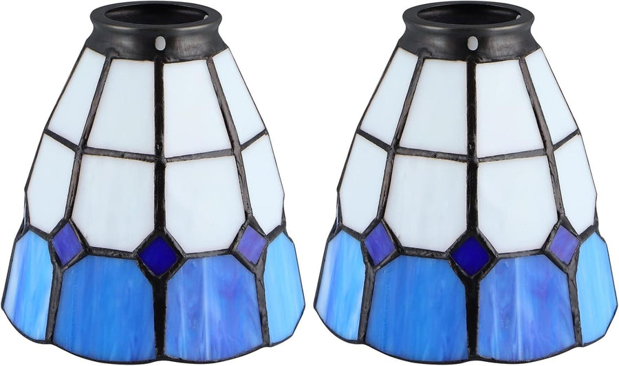 Set of 2 Blue Stained Glass Lamp Shades 42mm Fitter Ceiling Fan Cover
