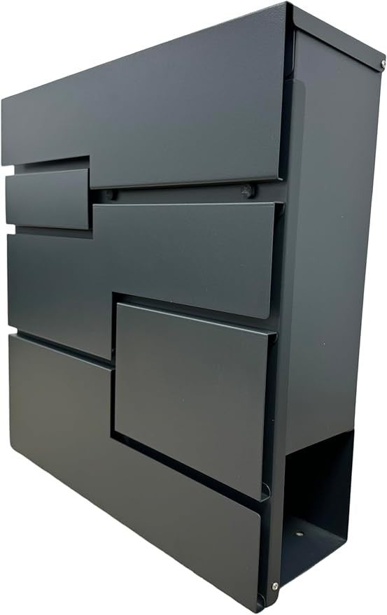 Modern Grey Wall Mounted Post Box Lockable Waterproof Mailbox Secure Durable