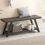 Dark Grey Oak Industrial Storage Bench Metal Frame Entryway Shoe Rack Seat