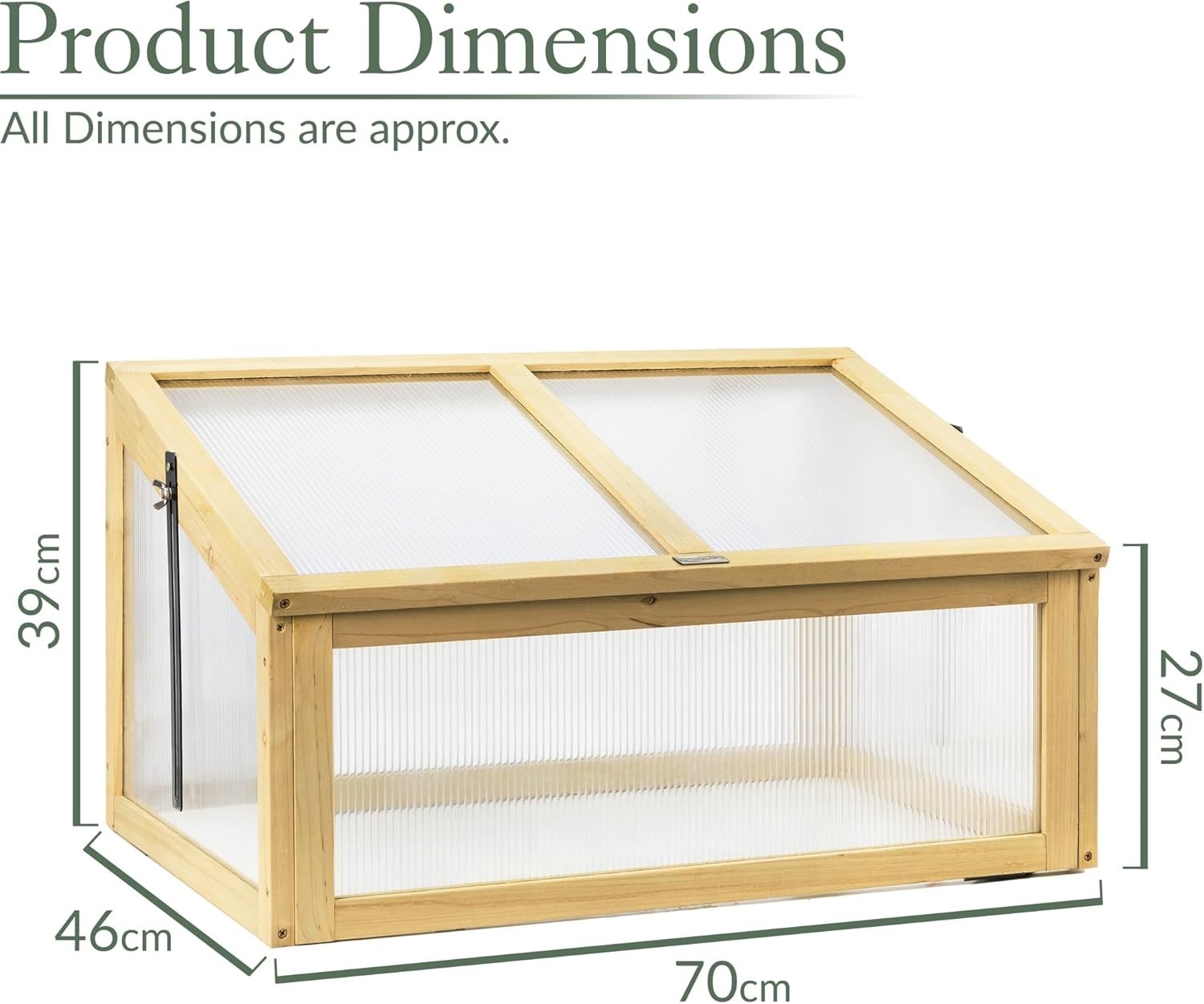Raised Wooden Cold Frame Greenhouse 70x46x39cm UV-Stabilised Polycarbonate