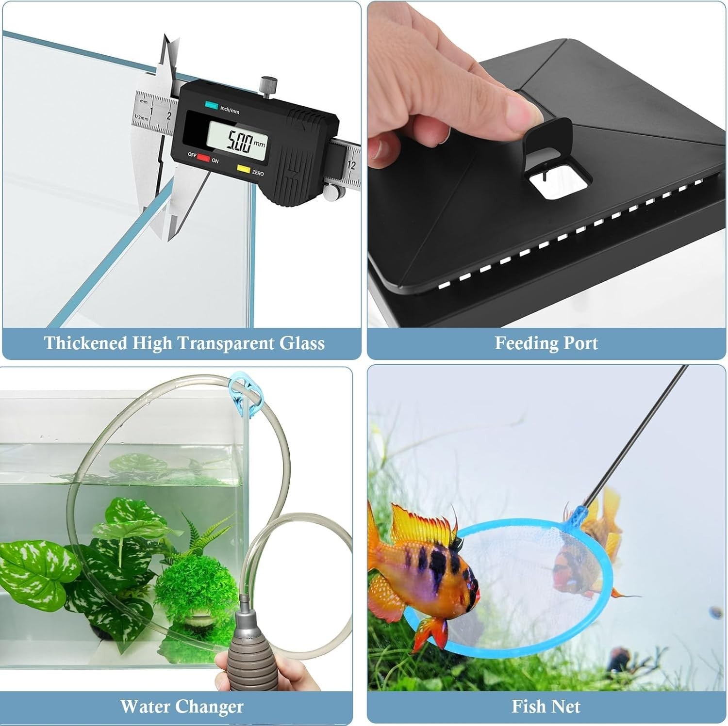 4L Mini Glass Fish Tank Starter Kit Black with LED Light, Air Pump & Accessories