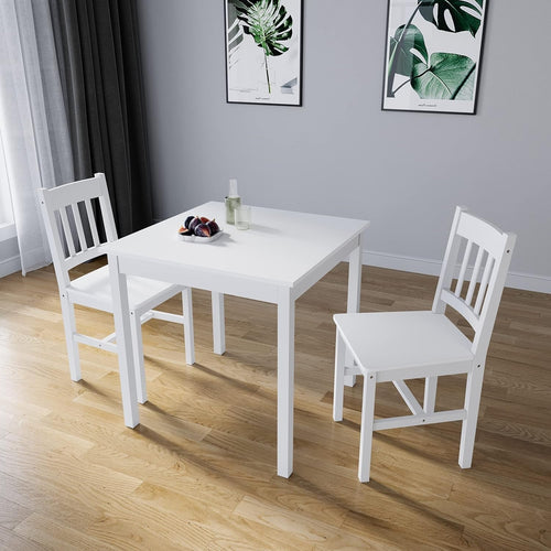 Solid Pine Wood Square Dining Table Set 2 Chairs White Kitchen Furniture