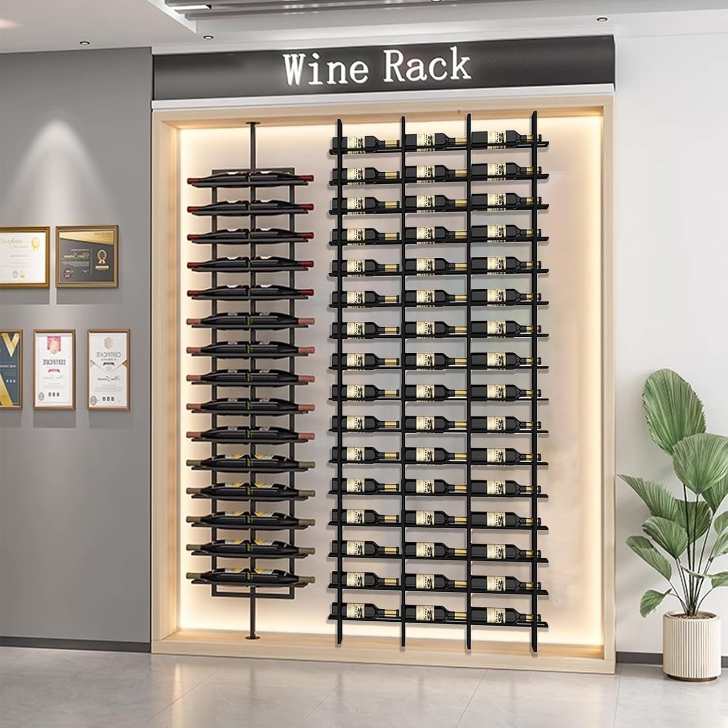 48 Bottle Wall Mounted Wine Rack Metal Wine Display Shelf Black Home Bar Storage