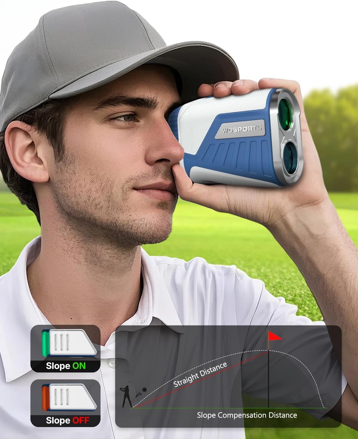 Golf Laser Rangefinder Slope Switch 1200Y Flag Lock Rechargeable +/-1yd
