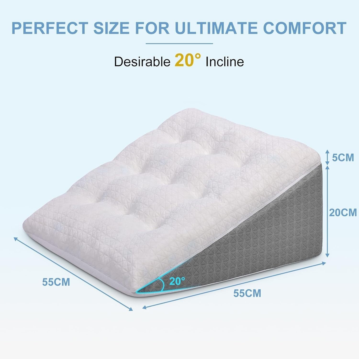 Memory Foam Bed Wedge Pillow Sleeping Support for Acid Reflux & Back Pain