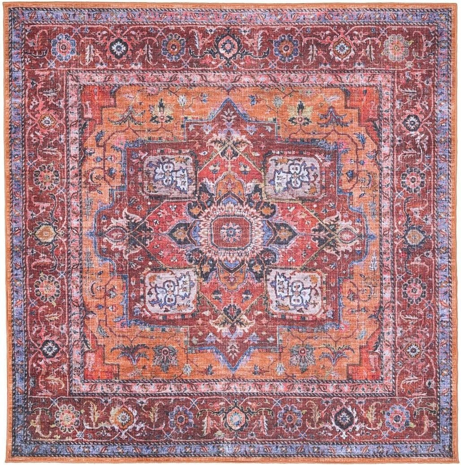 Large Oriental Area Rug 240x240cm Red Blue Square Low Pile Machine Washable