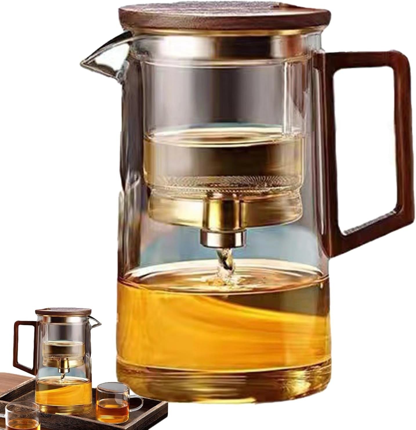750ml Glass Teapot with Infuser Wooden Handle Loose Leaf Tea Maker