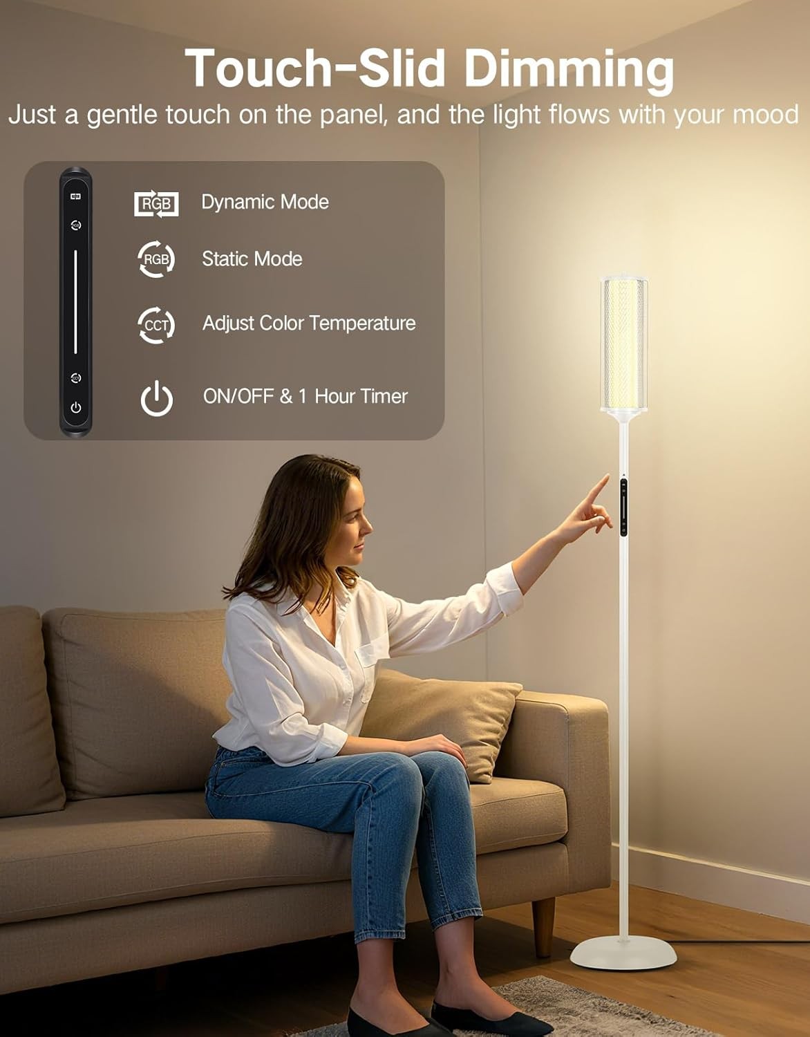 Smart RGB Corner Floor Lamp App Remote Music Sync Dimmable LED Light