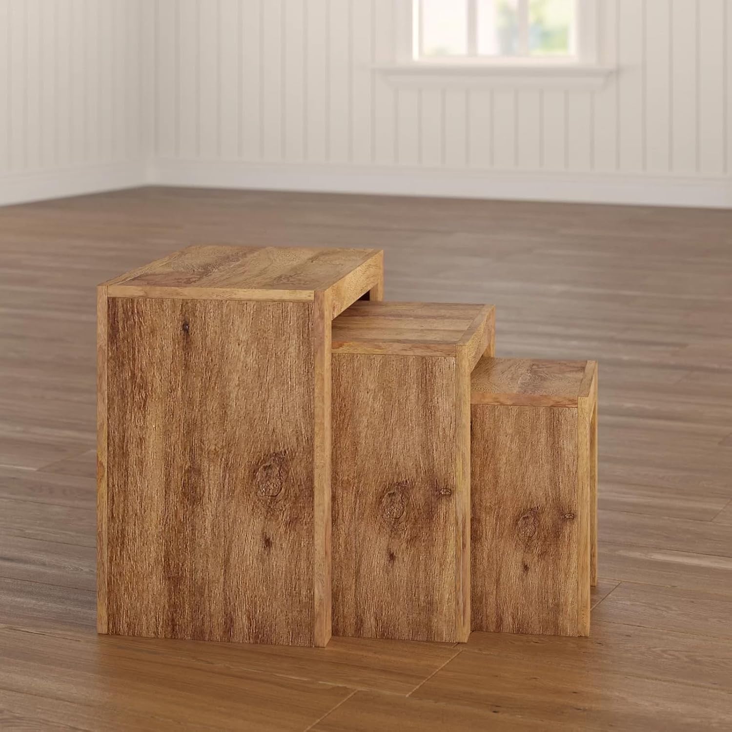 Nest of 3 Coffee Side Tables Wood Brown | Living Room Furniture End Accent Set