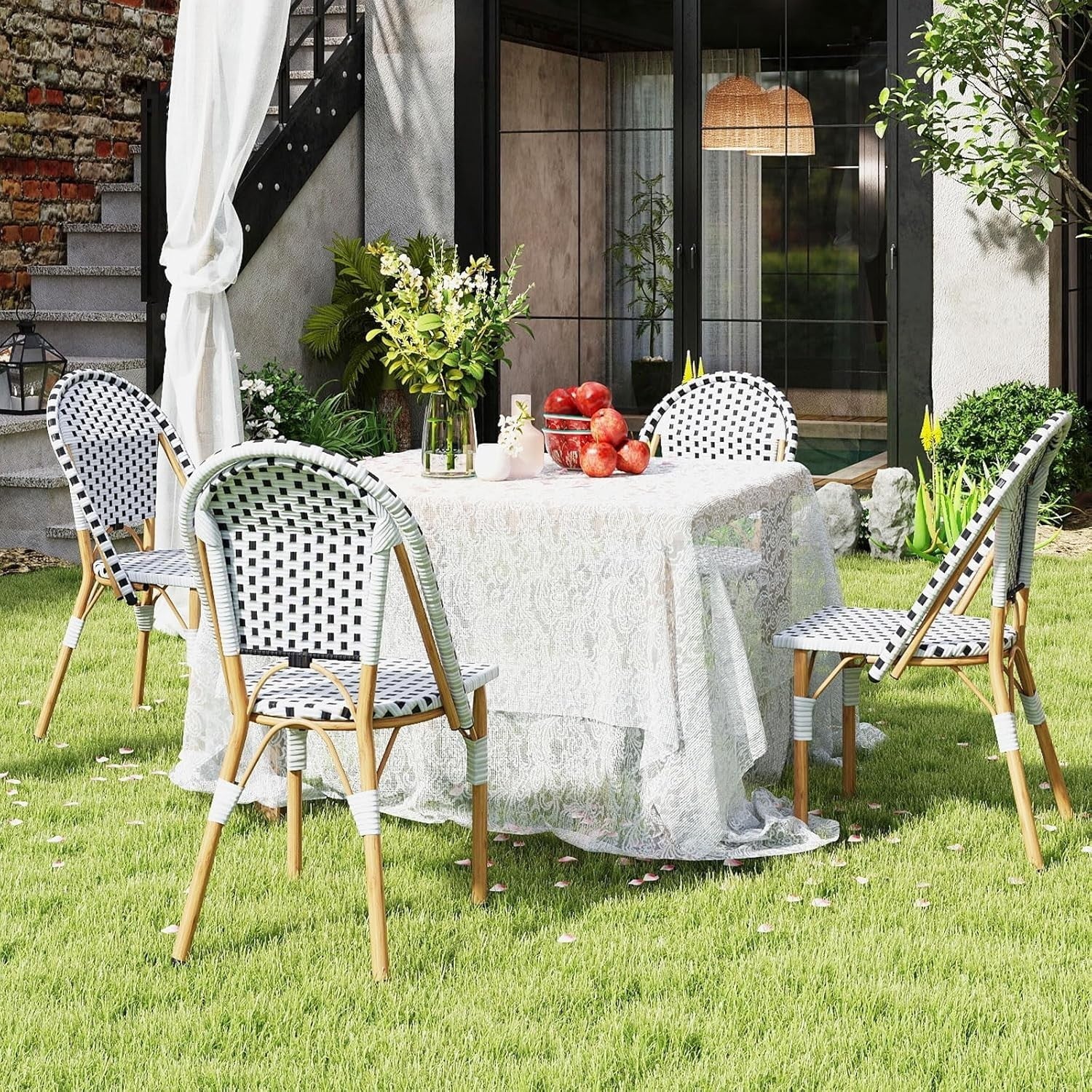 Outdoor Rattan Bistro Chairs Set of 2 Metal Frame Patio Garden Dining Seats