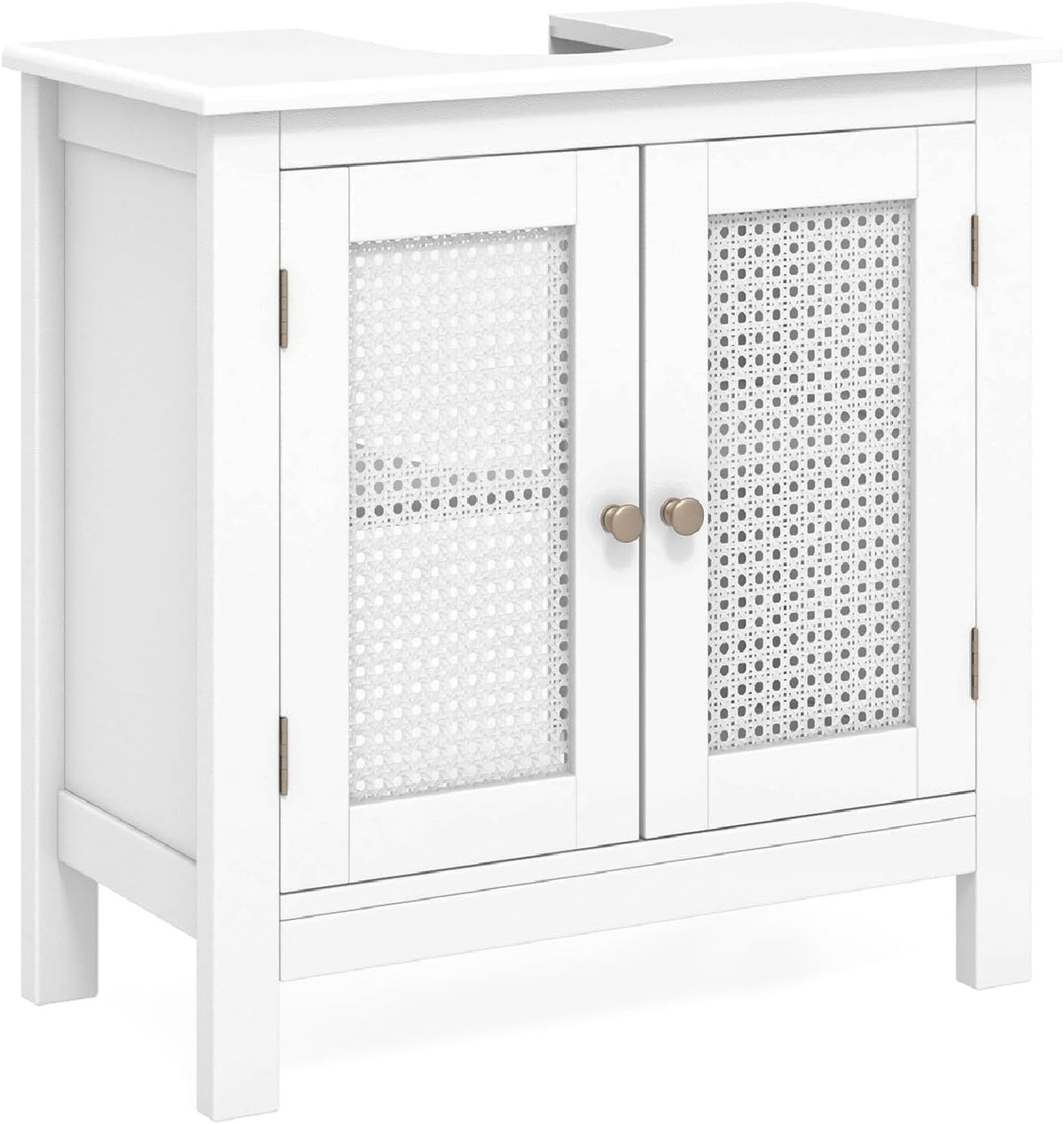 White Under Sink Bathroom Cabinet with Rattan Doors Storage Unit 60x30x60cm